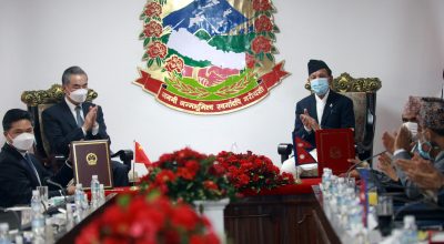 Wang Yi and Narayan Khadka