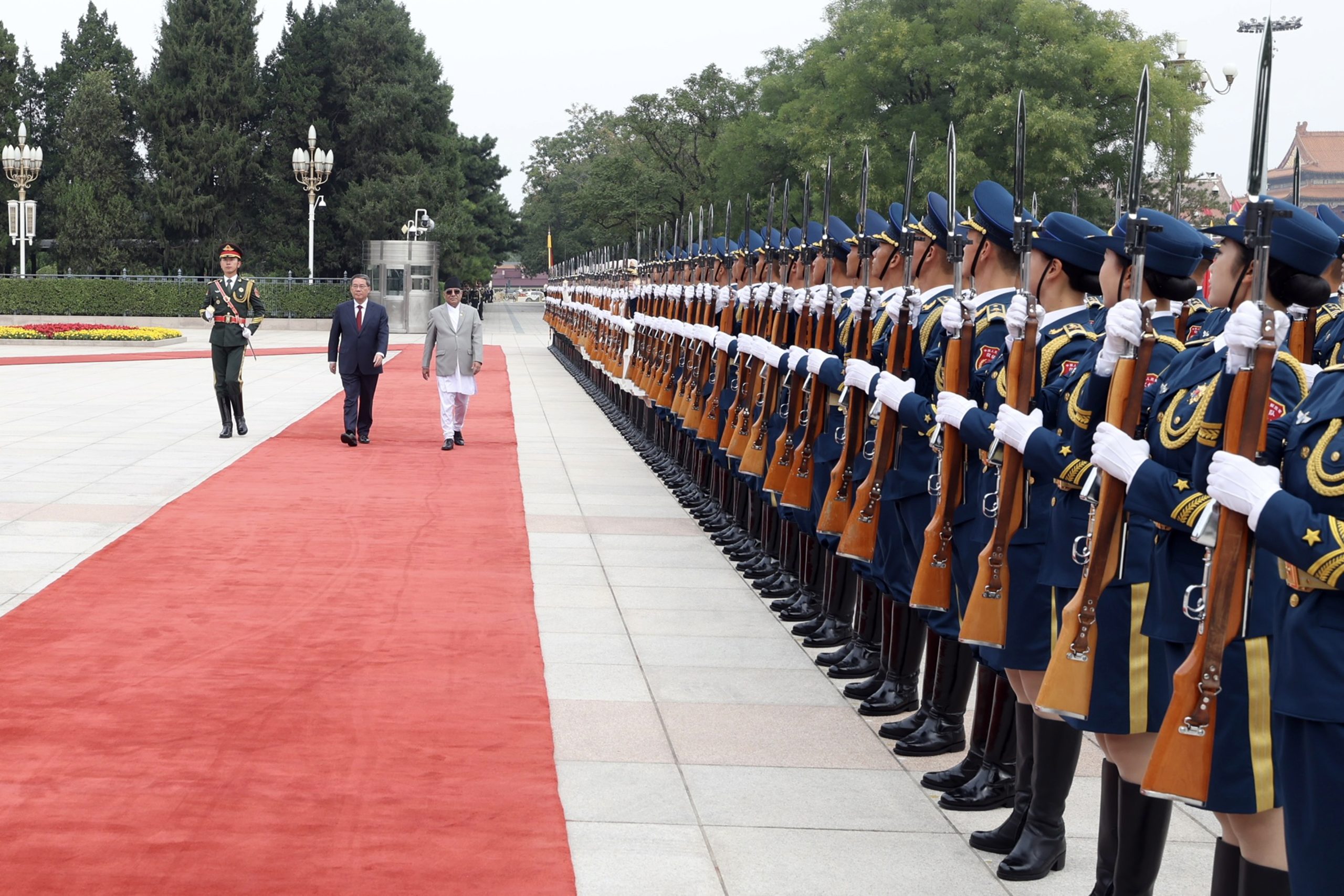 PM Pushpa Kamal Dahal Prachanda receiving Guard of Honour at the Great Hall of The People in Beijing on September 25, 2023. (Photo: PMO)