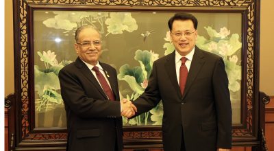 Prime Minister Pushpa Kamal Dahal met with Political bureau member of CPC Yuan Jiajun in Chongqing on Tuesday Sept 26, 2023. (Photo: PMO)