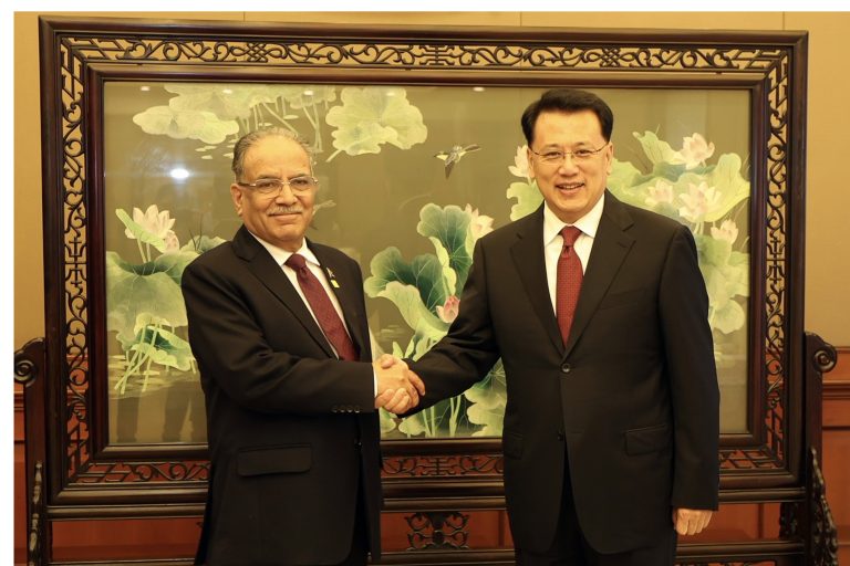 Prime Minister Pushpa Kamal Dahal met with Political bureau member of CPC Yuan Jiajun in Chongqing on Tuesday Sept 26, 2023. (Photo: PMO)