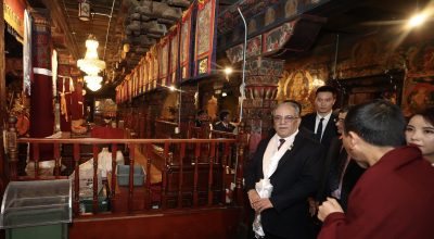Prime Minister Pushpa Kamal Dahal in Jokhang temple in Lhasa on September 27, 2023