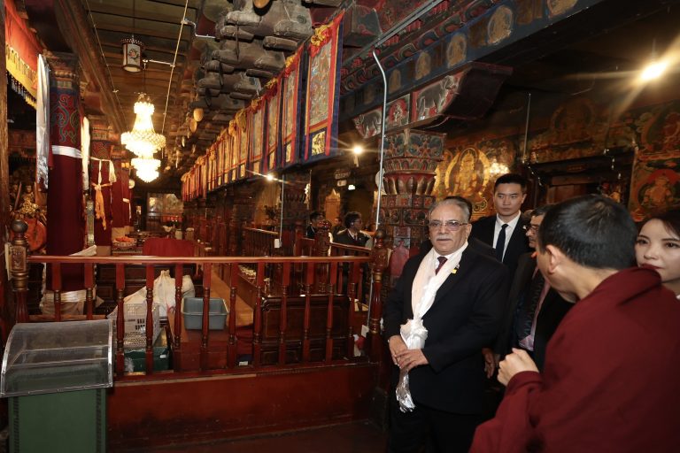 Prime Minister Pushpa Kamal Dahal in Jokhang temple in Lhasa on September 27, 2023