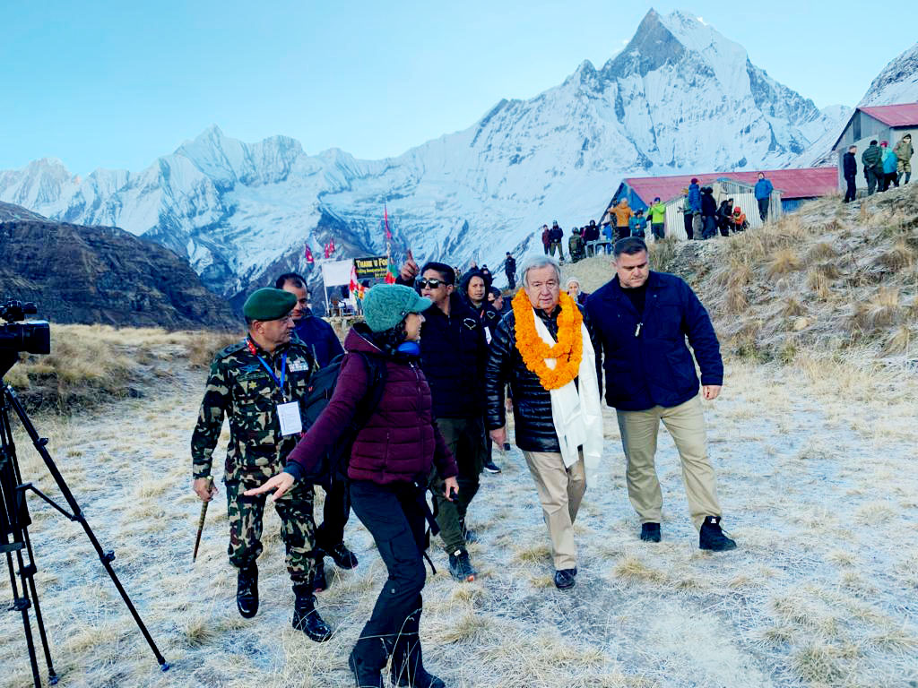 UN General Secretary Antonio Guterres in Annapurna Base Camp, 2023.