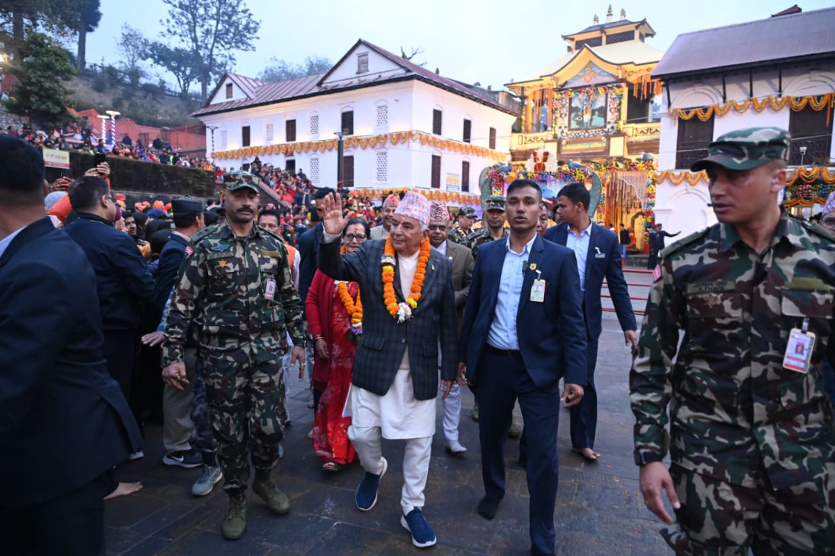 President Paudel conducts worship at Pashupatinath